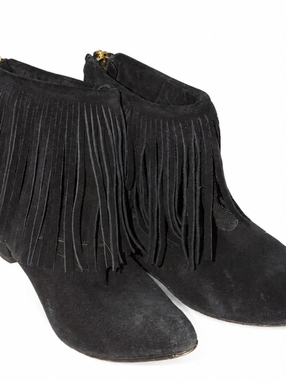 Chinese Laundry Black Suede Fringe Ankle Booties Size 7.5